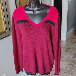 Karen Scott V Neck Long Sleeve Sweater Size XL Red And Black Euc